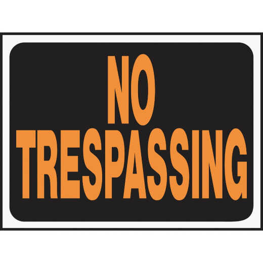 Hy-Ko 9 x 12 Black/Orange Plastic Sign, No Trespassing